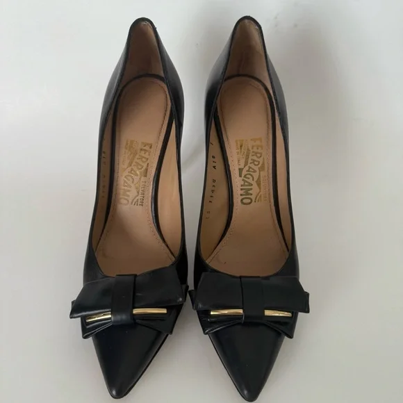 Salvatore Ferragamo Runa 100 Double Bow Leather Stiletto Heel Pointed Toe Pumps - Picture 3 of 14